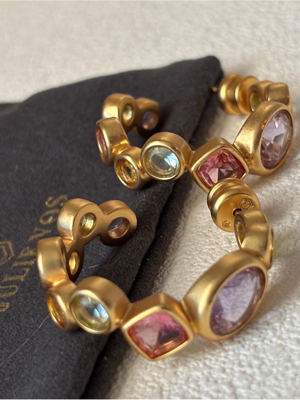 NWOT Julie Vos Gold-Tone Bracelet with Pink and Pale Blue Crystals